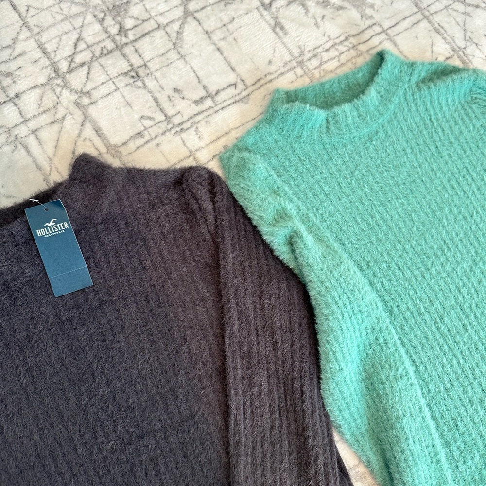 Hollister fuzzy cropped sweaters soft knit cozy pullover - Picture 2 of 6